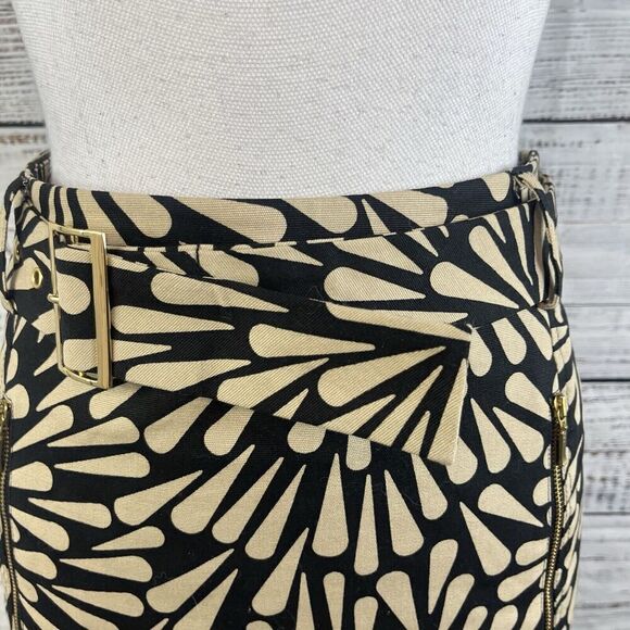 Talbots Skirt size 8 Petite Black Brown Floral Pencil Knee Belt Stretch Pockets - Picture 4 of 10